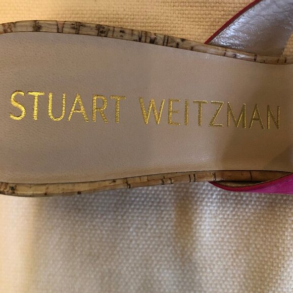 NEW (NWOT) Stuart Weitzman Brigida pink suede/cork heeled sandals sz 8 - Picture 14 of 16
